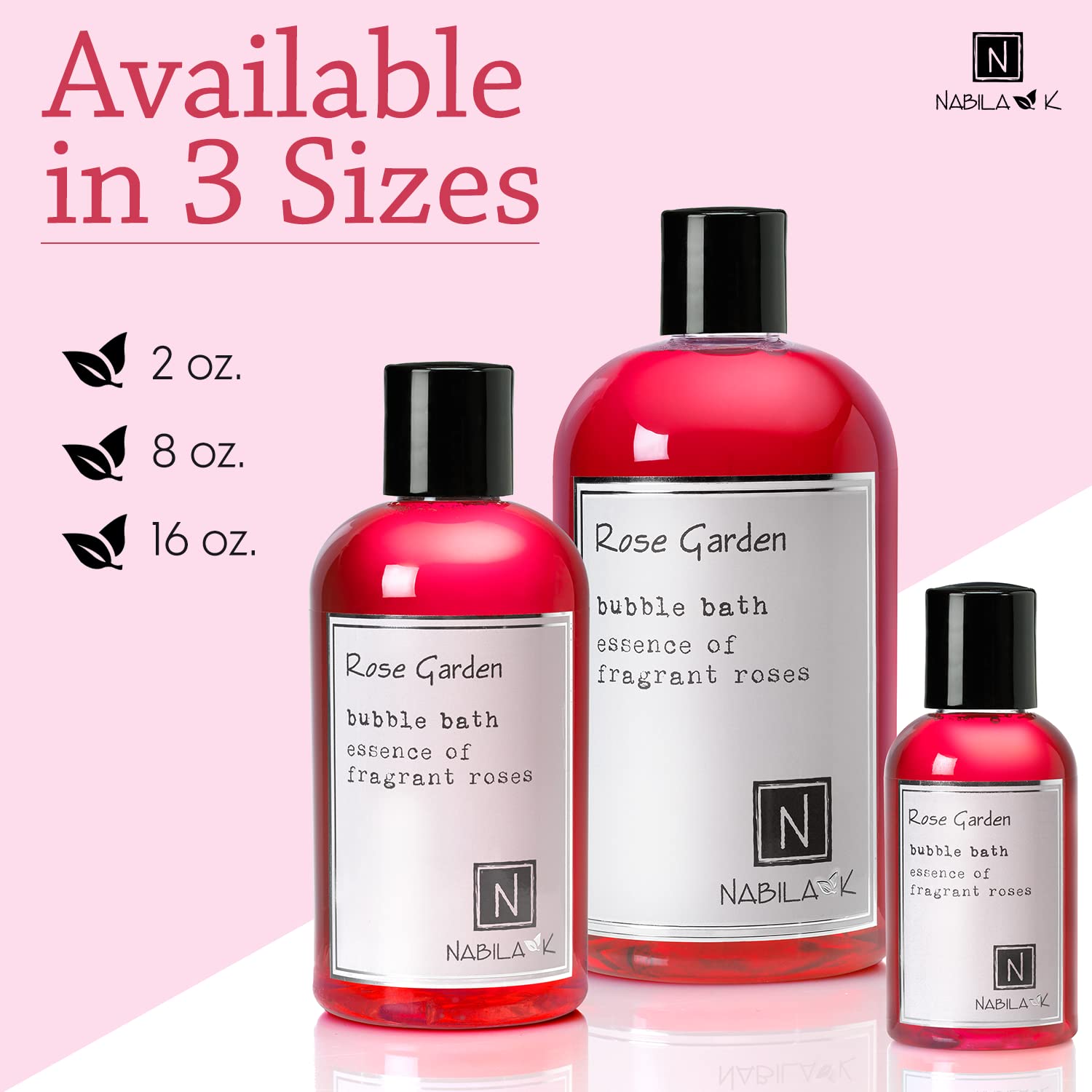 Rose Garden Bubble Bath by Nabila K - Essential Oils with Natural Ingredients for Sensitive Skin, Tear-Free, Gentle, Moisturizing - Luxury for Women & Men, 8 oz