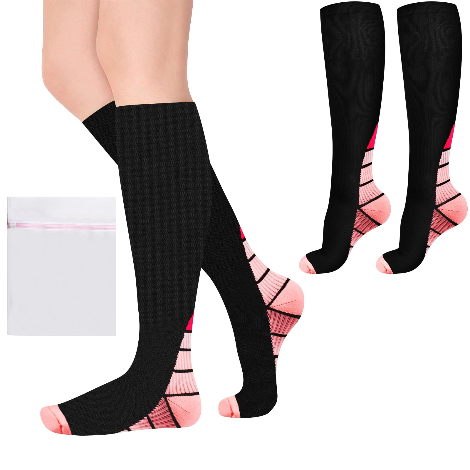 ACWOOCompression Socks for Women & Men, 2 Pairs Best Graduated Stockings Support, Non-Slip Breathable Running Socks for Sports, Flight, Maternity Pregnancy, Nurses, Travel - Boost Stamina & Recovery