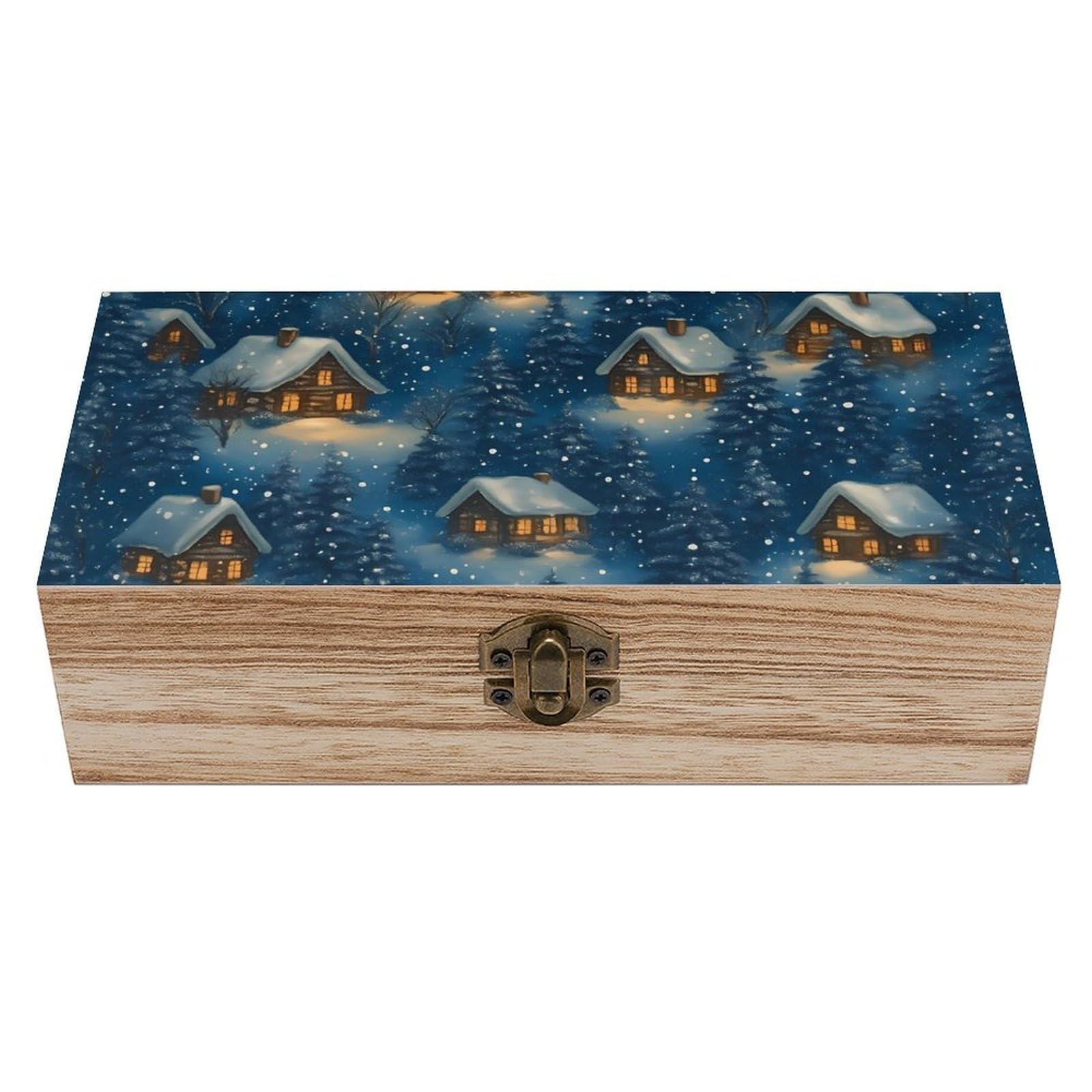 HLBSDM Serene Winter Snowy Village Retro Wooden Storage Box Jewelry Art Gift Boxs Decorative Keepsake Boxes