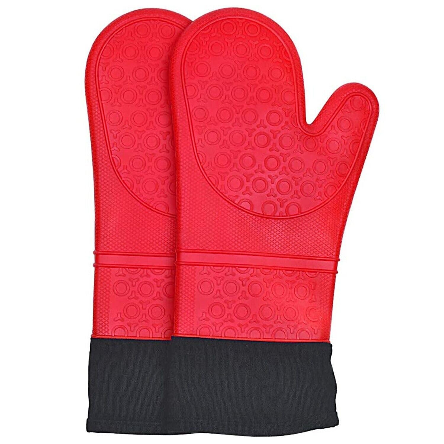 Silicone Oven Mitts Heat Proof Non-Slip Air Fryer Microwave Oven Gloves Heat Resistant Extra Long for Kitchen Heatproof 446 F Red 1 Pair
