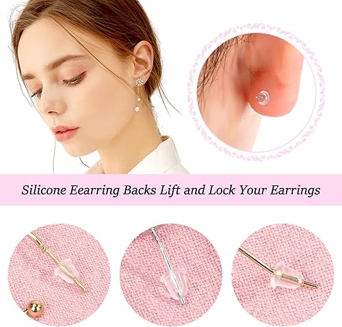 Miniatura 51 de Parte trasera de goma para aretes de goma suave y transparente para tachuelas, aretes de silicona hipoalergénica, tapón de repuesto para mujeres