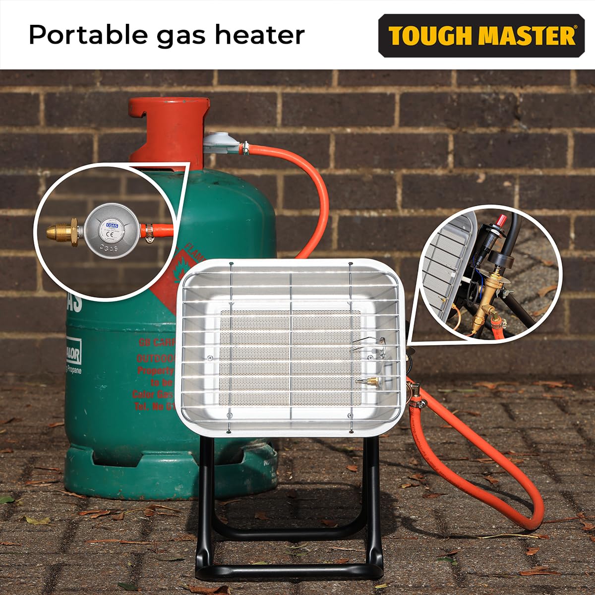 Chauffage à gaz portable 4,5 kW - Allumage piézo - Convient pour gaz Calor - Zone de chauffage 20-60 m² - Tuyau de 150 cm - Régulateur de pression 37 mbar - Chauffage autoportant au propane TOUGH