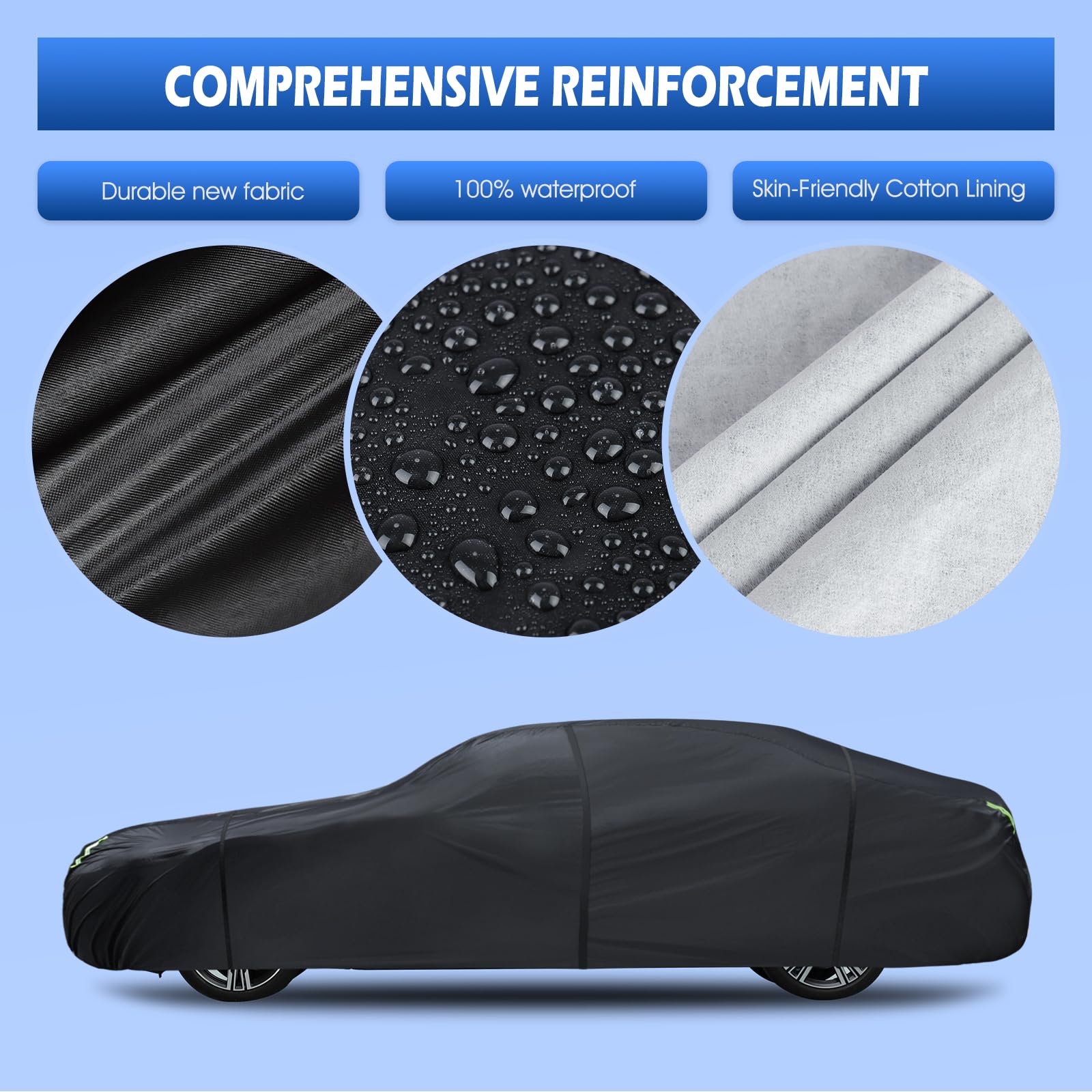 6 Layers Car Cover Waterproof All Weather for Automobiles Size A4 Universal Fit for Dodge Charger Lincoln Mkz — view 6