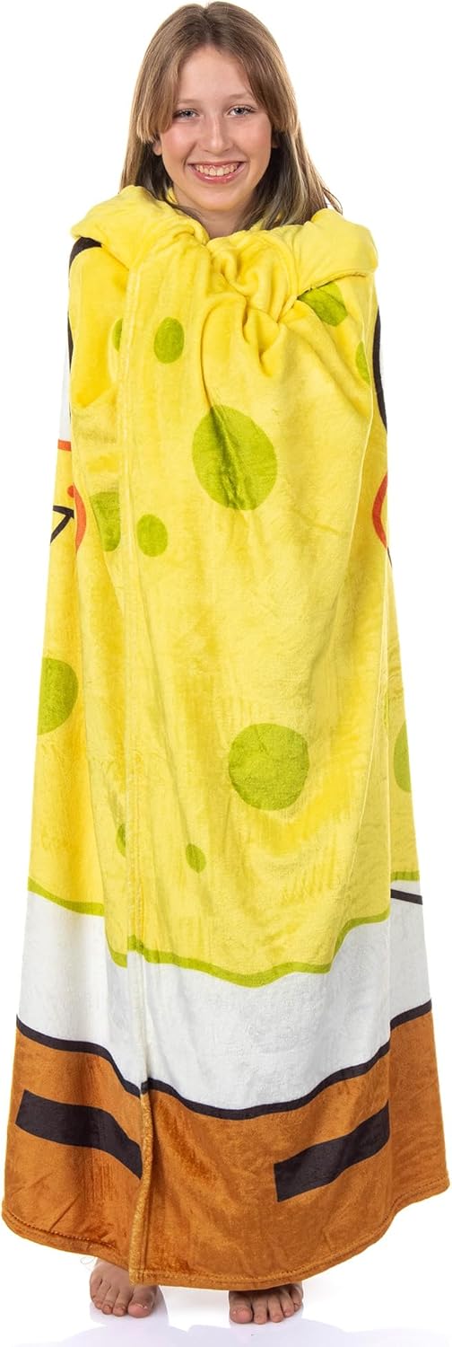 SpongeBob SquarePants Hooded Blanket with Attached Hood and Pockets 50" X 60"