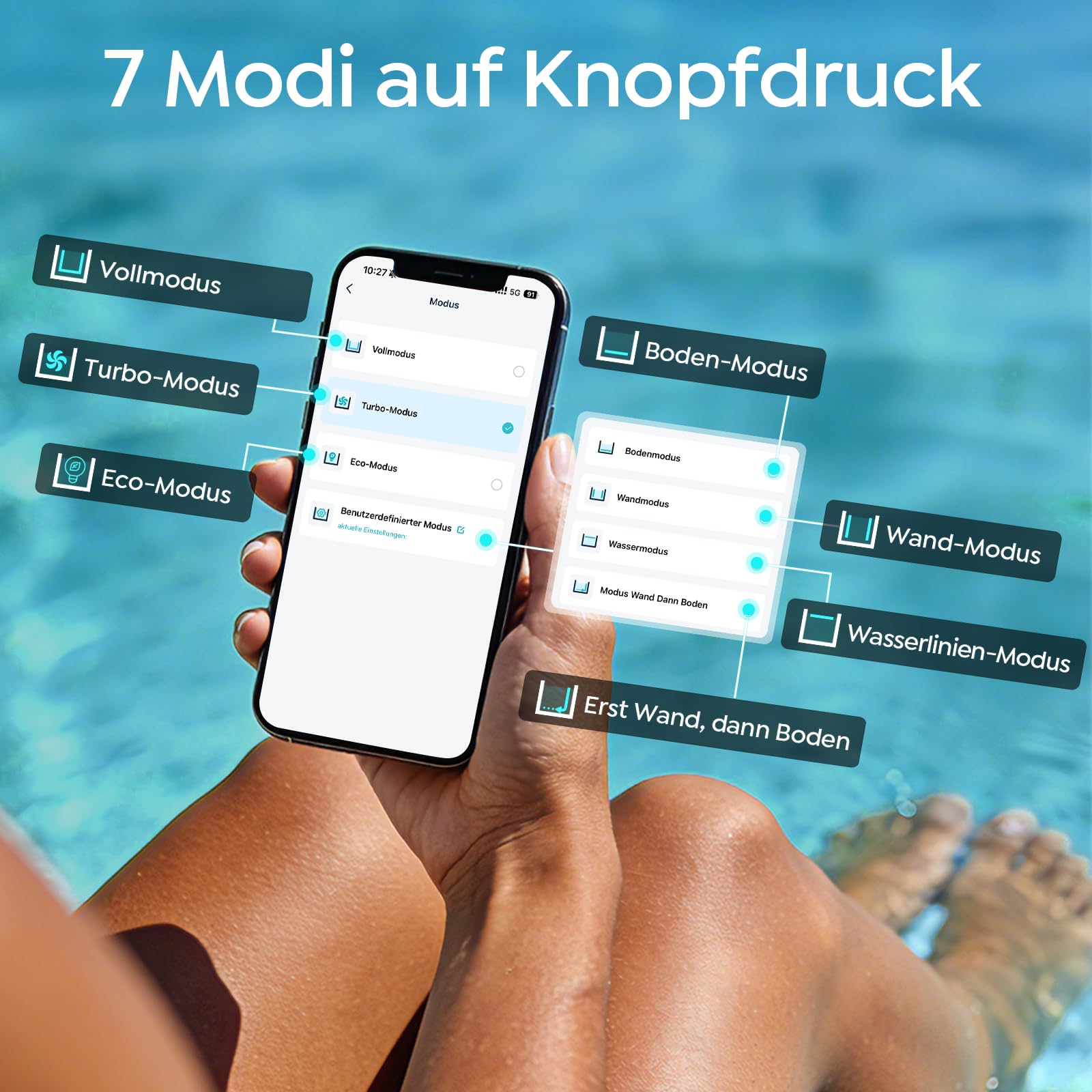 C1 Poolroboter Akku Boden und Wand, Wasserlinie, Doppelfilter, 7 Reinigungsmodi, 180 Minuten Laufzeit, Poolreiniger mit App, Starker Poolsuager Akku für Pools bis zu 150 m²