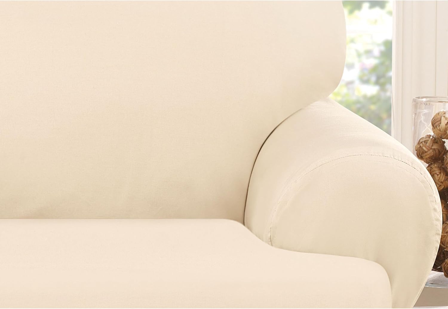 SureFit Cotton Duck One Piece Straight Skirt Slipcover, 100% Cotton, Relaxed Fit, Machine Washable, Sofa Cover, T-Cushion, Natural Color/Perfect for Protecting Your Favorite Furniture