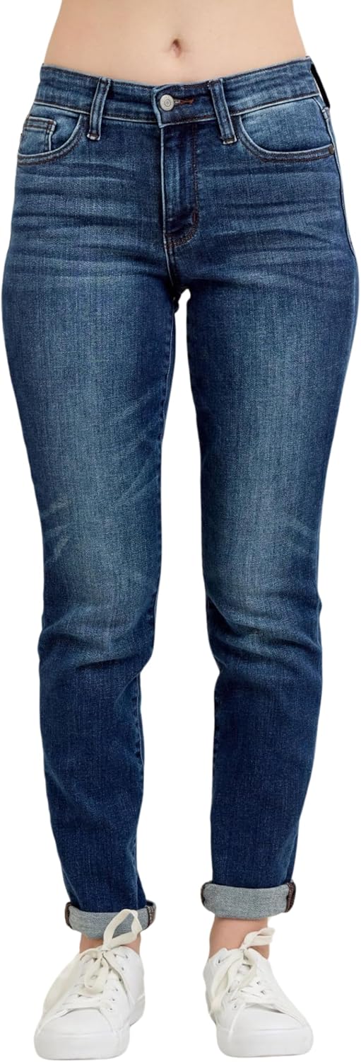Judy Blue Classic Mid Rise Medium Wash Cuffed Slim Fit Jeans