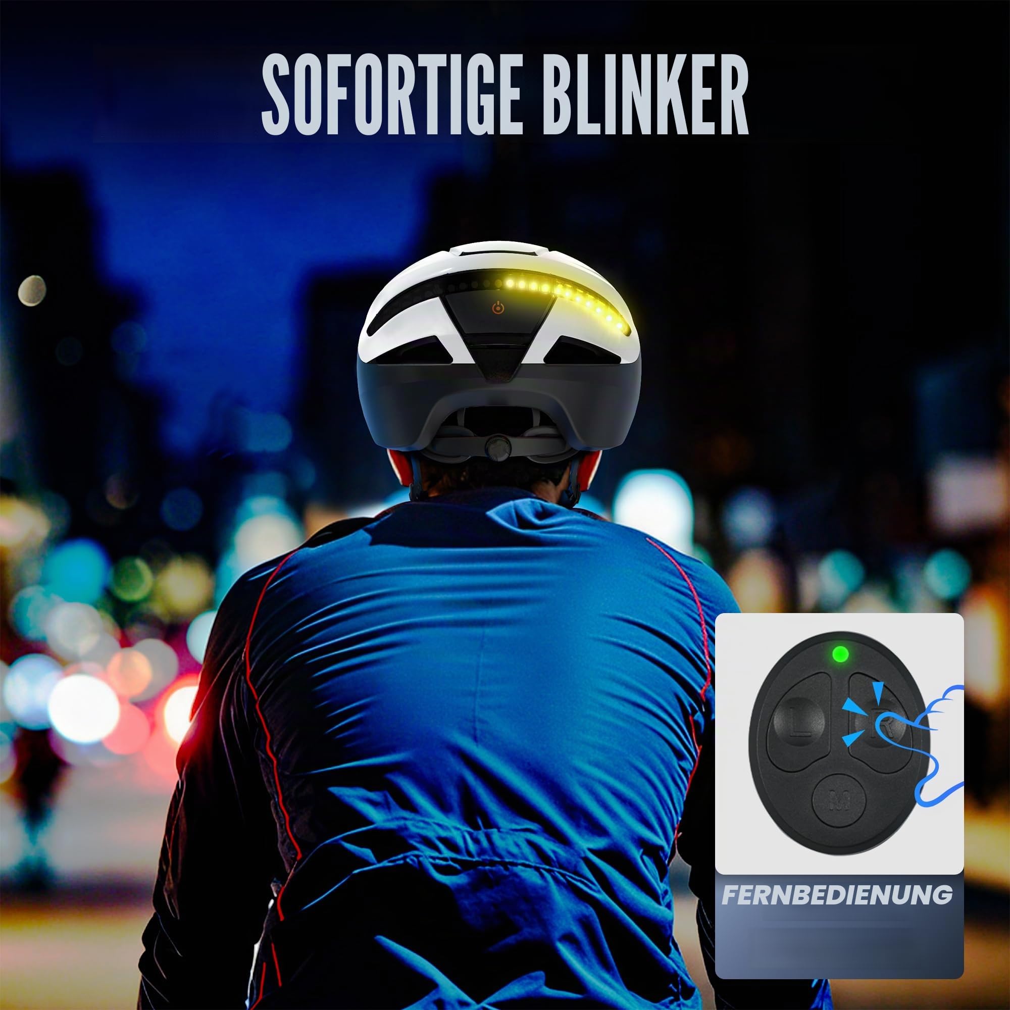 Favoto Smart Fahrradhelm mit Lichtern und Blinkern, CE-zertifizierter Fahrradhelm für Erwachsene mit Fernbedienung, 3 Rotlichtmodi: atmen, blinken, stetig