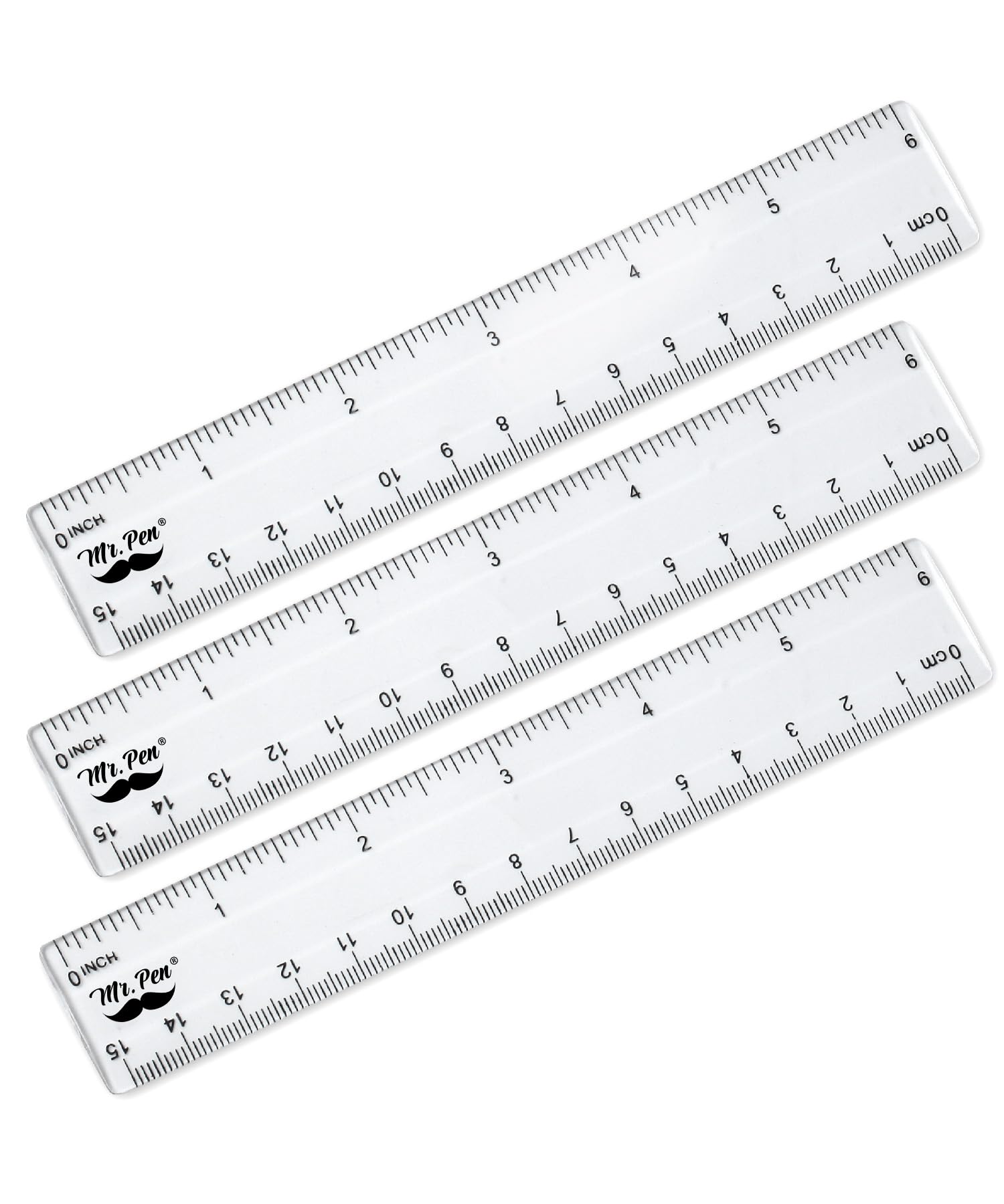 Mr. Pen- Ruler, 6 inch Ruler, Pack of 3, Clear, Plastic, Drafting Tools, Inches and Centimeters