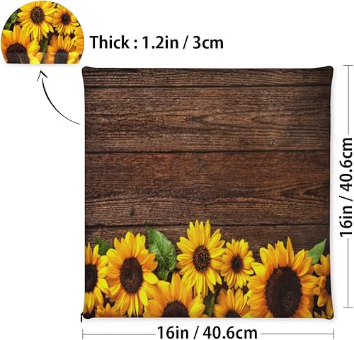 Miniatura 3 de Bardic Cojín para silla, 1 paquete de cojín de espuma viscoelástica de madera con girasoles, para asiento de silla cuadrado extraíble con flores de