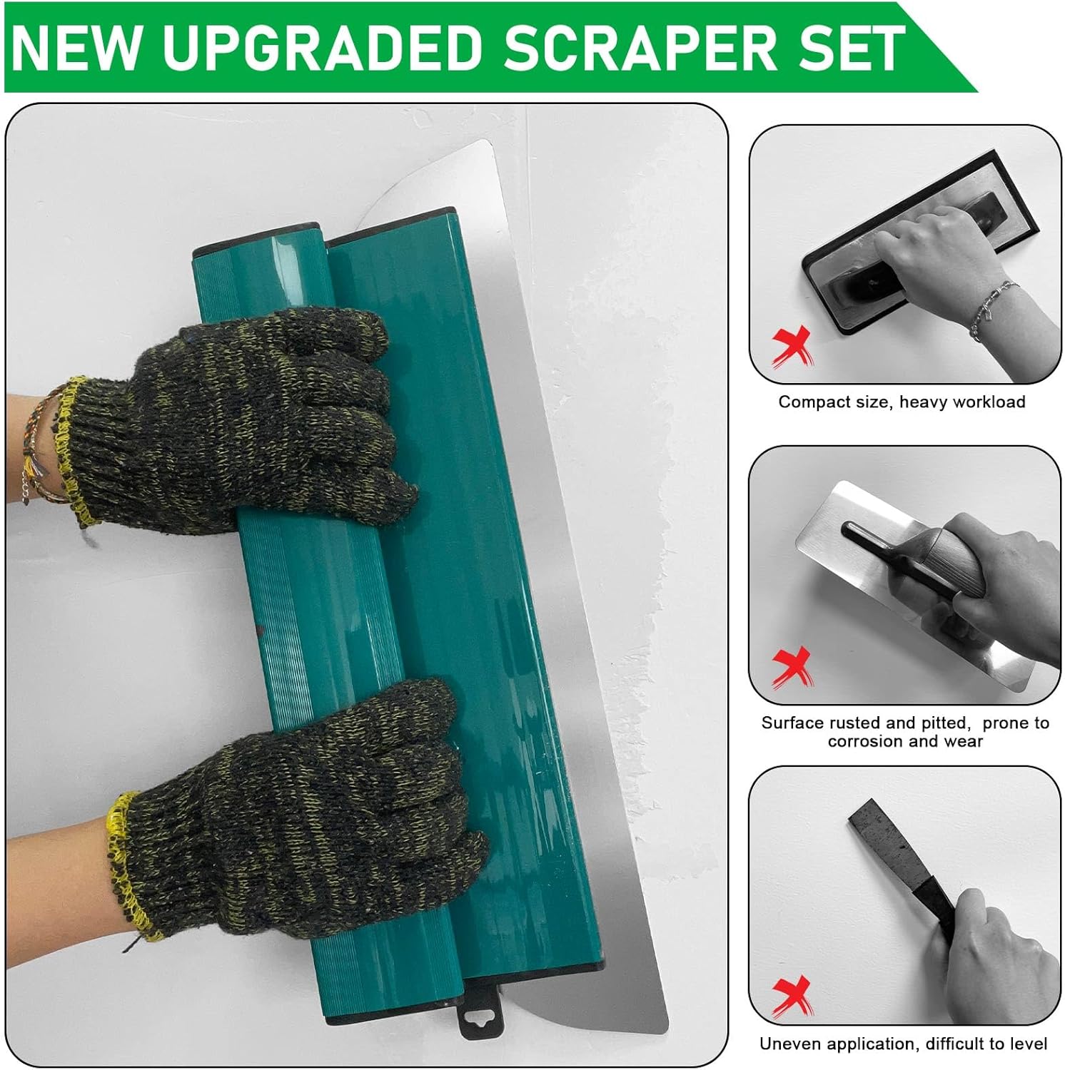 Skimming Blade Set, 10/16/24 Skimming Blade, 9 inch Drywall Roller, 27.5-57.7 inch Extension Pole Handle, Drywall Finishing Tools for Plasterboard and Wallboard