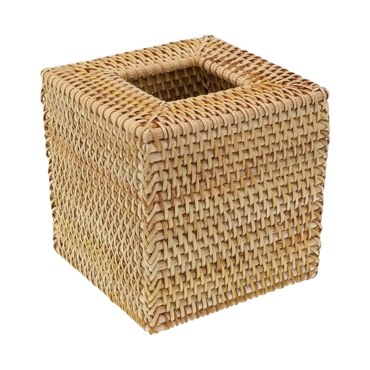Aimanqi Red Square Rattan Tissue Box Cover Hand Woven Wicker Tissue Holder 5.7X5.7x5.7 In Living Room Desk Decoration Vintage Napkin Holder