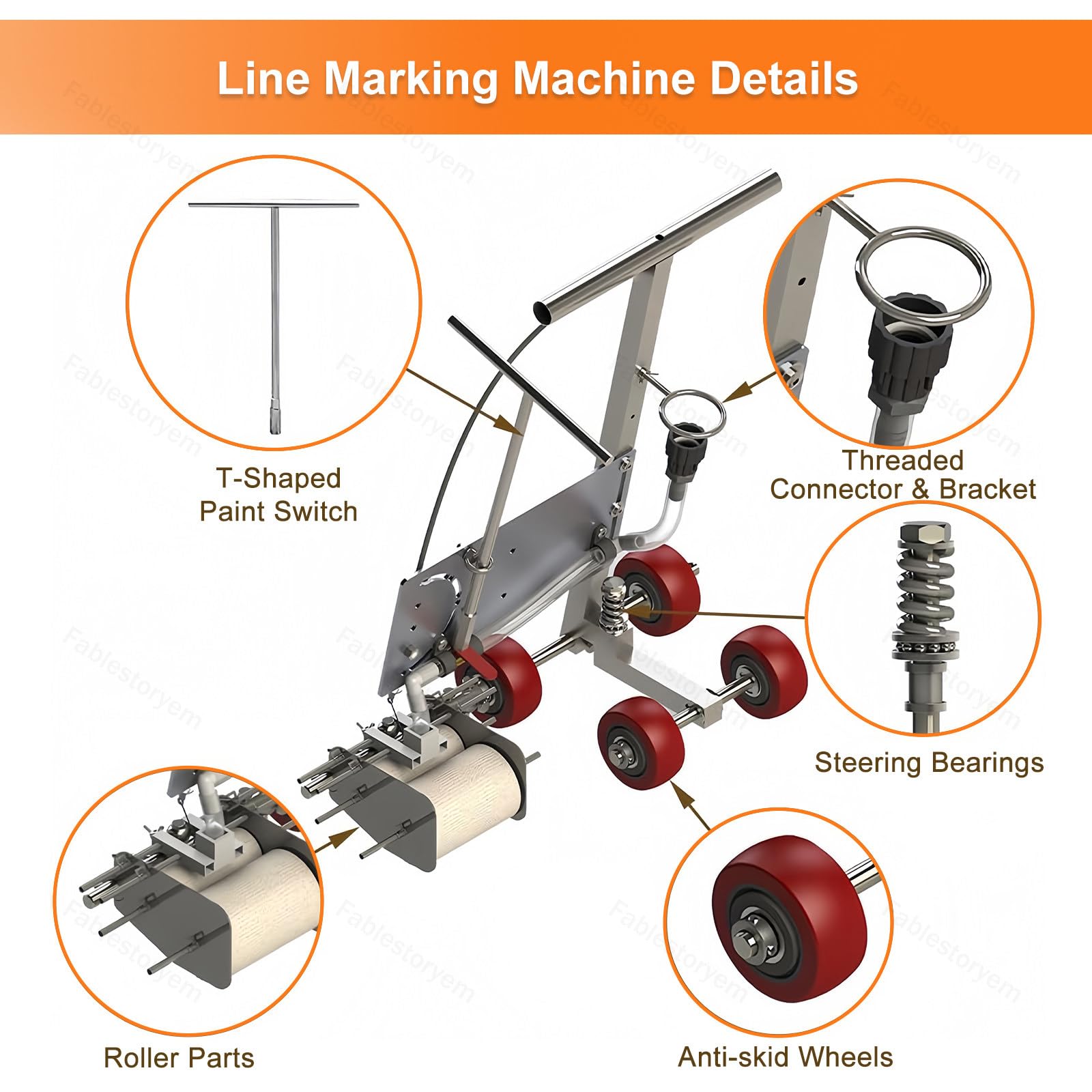 Verstellbarer Handschieber, Kaltlackierer, Straßenmarkierungsmaschine für Plätze, Parkplätze und Straßen, einfache Radübertragung, 50-80 cm