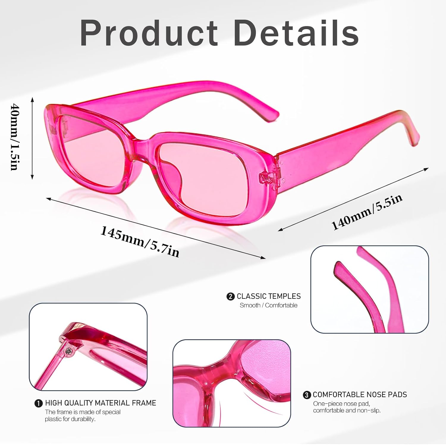 Matcheck 8 Pack Retro Rectangle Sunglasses for Women Retro 90s Square Glasses Vintage Pink Y2K Womens Aesthetic Accessories - Image 6
