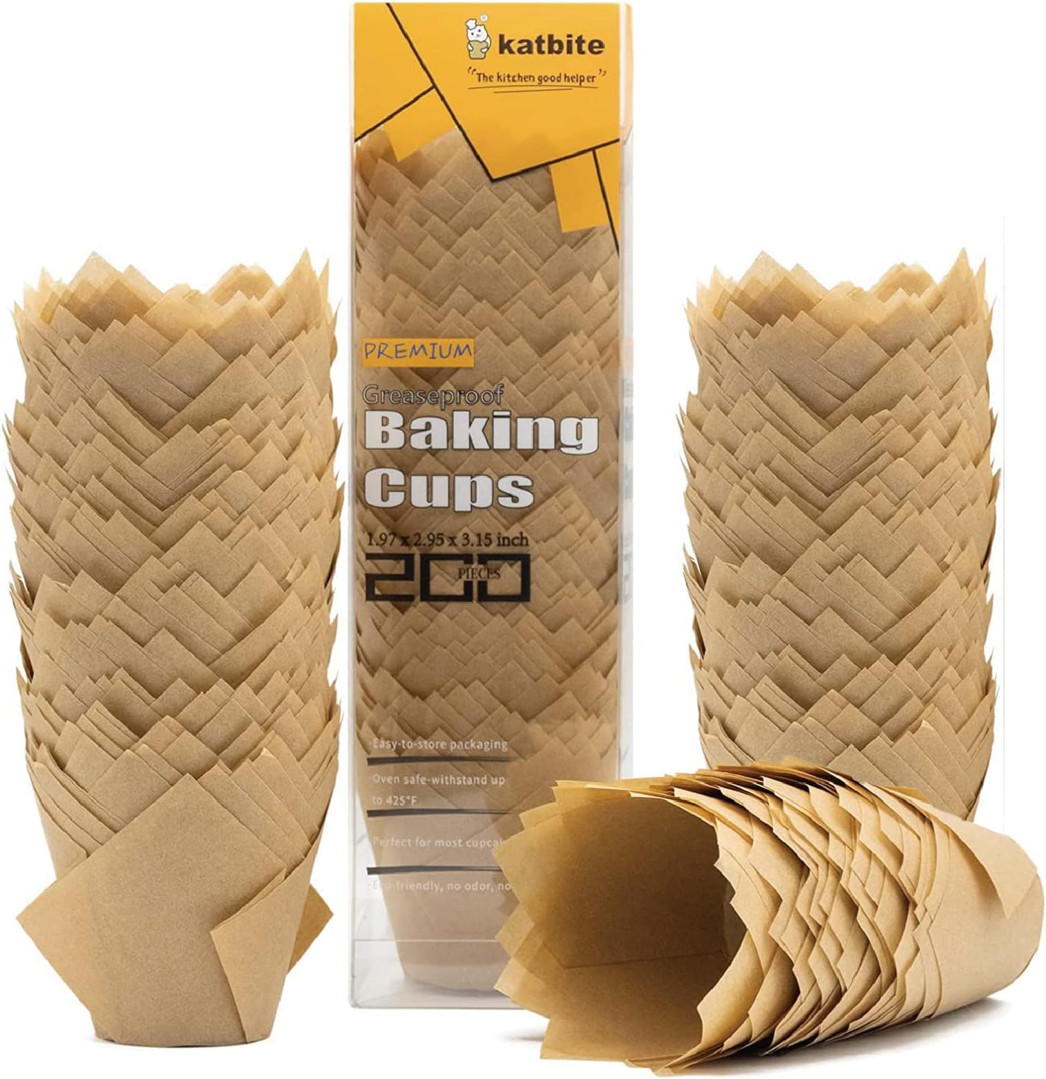 Katbite Muffin Cases 200 PCS, Standard Muffin Liners, Heavy Duty Disposable Baking Cups (Brown)