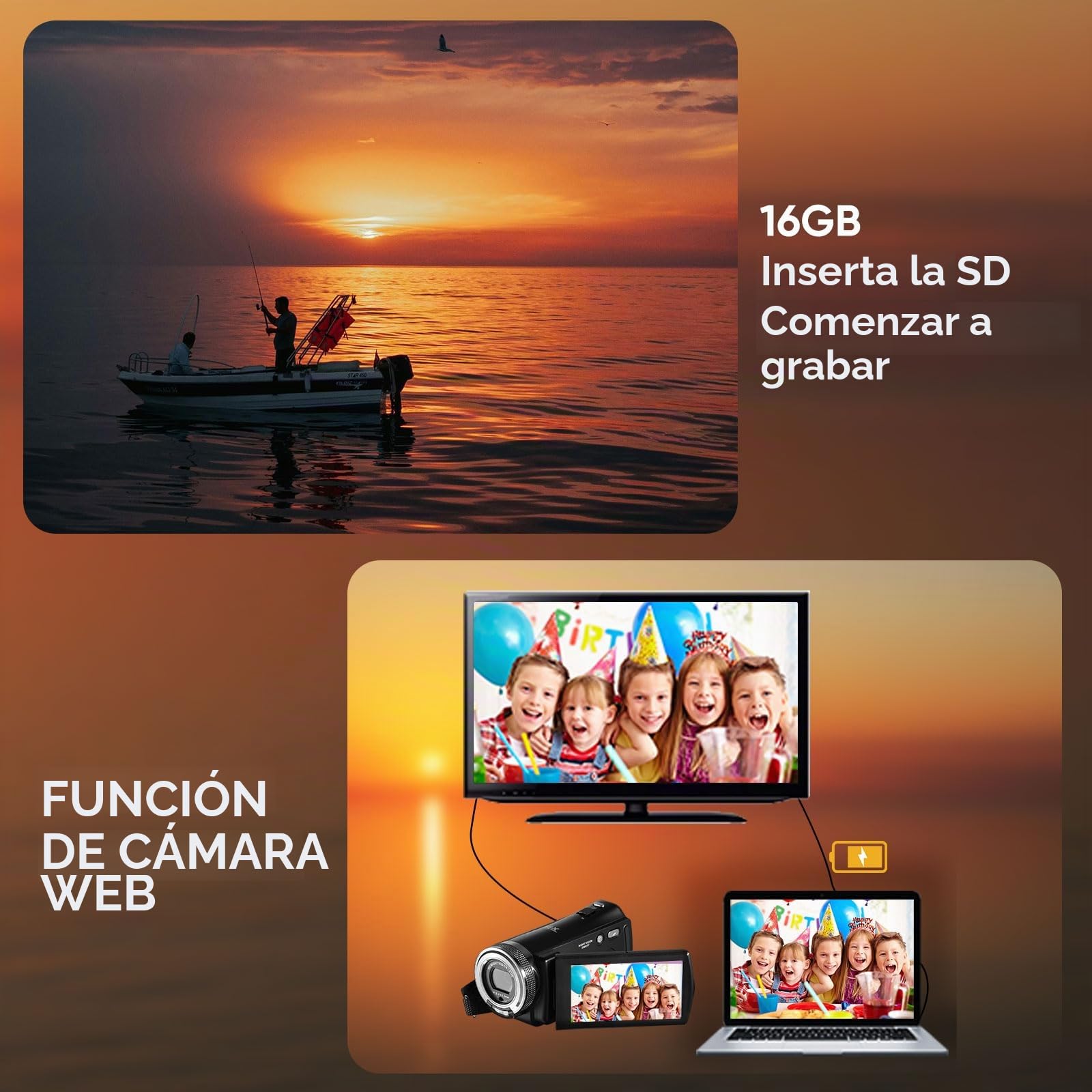 ORDRO Cámara de video con visión nocturna IR, videocámara 1080P, cámara de vlogging con zoom digital 16X con luz de visión nocturna, grabadora de video con luz y 2 baterías, control remoto