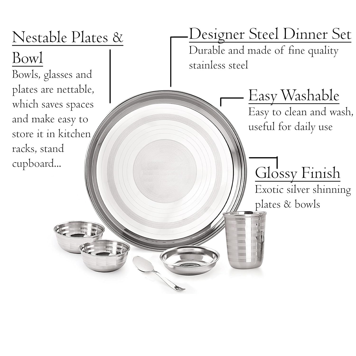 Set Di 6 Pz Acciaio Inox Rotondo Argento Cibo Piatto Piano - Foto 4