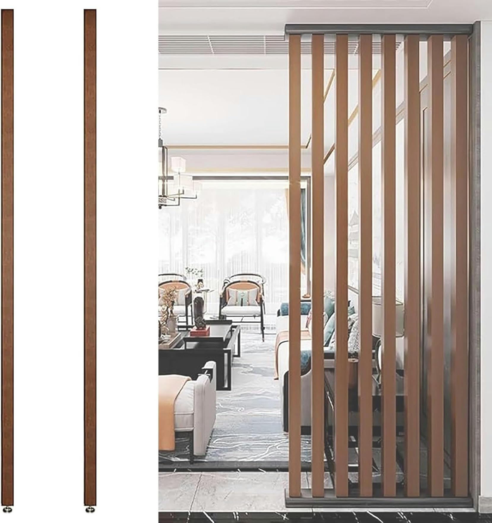 GLETSF Wooden Slat Room Divider - Floor To Ceiling Partition Screen For Living Room, Office, Restaurant - 2Ft To 8Ft Tall Modern Decor Column-2 Pack-180cm/70.8in