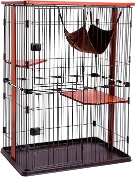 Cat Cage - 3-Tier Cat Condo Indoor Cat Playpen Kitten Ferret Chinchilla Cage for Kitten Guinea Pig Ideal for 1-4 Cat 1x Hammock 33.5 x 22.4 x 46.5 inches 85 x 57 x 118 cm