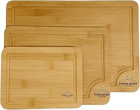 طقم ألواح تقطيع من البامبو للمطبخ آمن ومتين ورفيع مصنوع من الخشب الطبيعي بثلاثة أحجام مختلفة مناسب للتقطيع أو التقديم كألواح تشاركوتري، كبير 38 × 25 سم ومتوسط 30 × 20 سم وصغير 23 × 15 سم