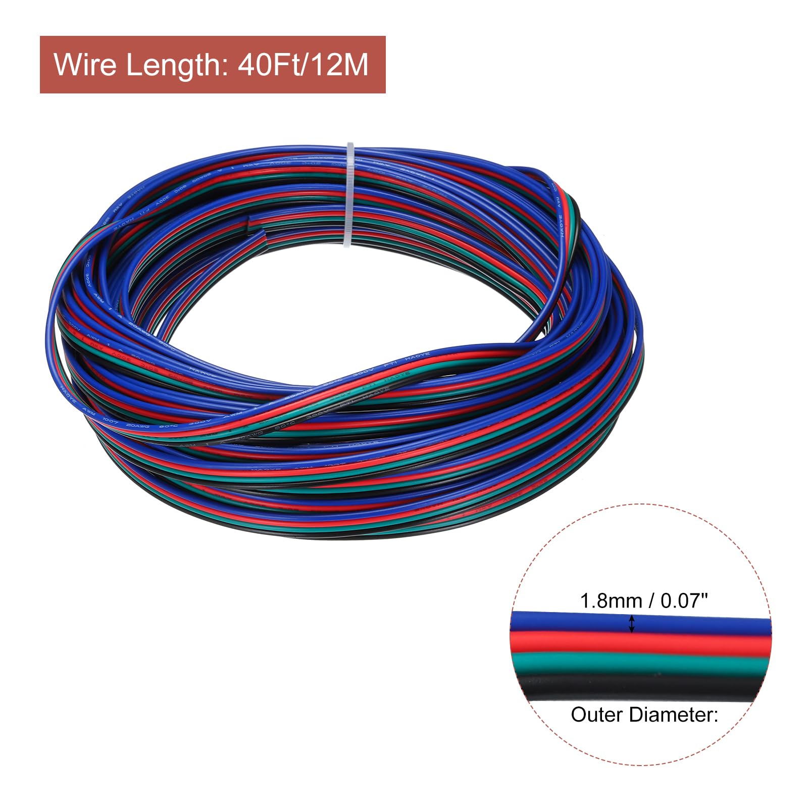 RGB Flat Wire for LED Strips 20 Gauge (10 or 20 meters) - LED Montréal