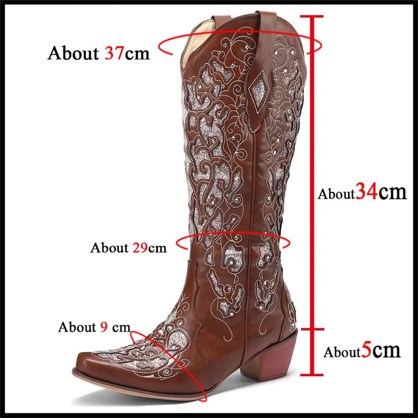 Lmtossey Bling Crystals Retro Western Cowboy stivali alti al ginocchio per donna cucito floreale Cowgirl scarpe