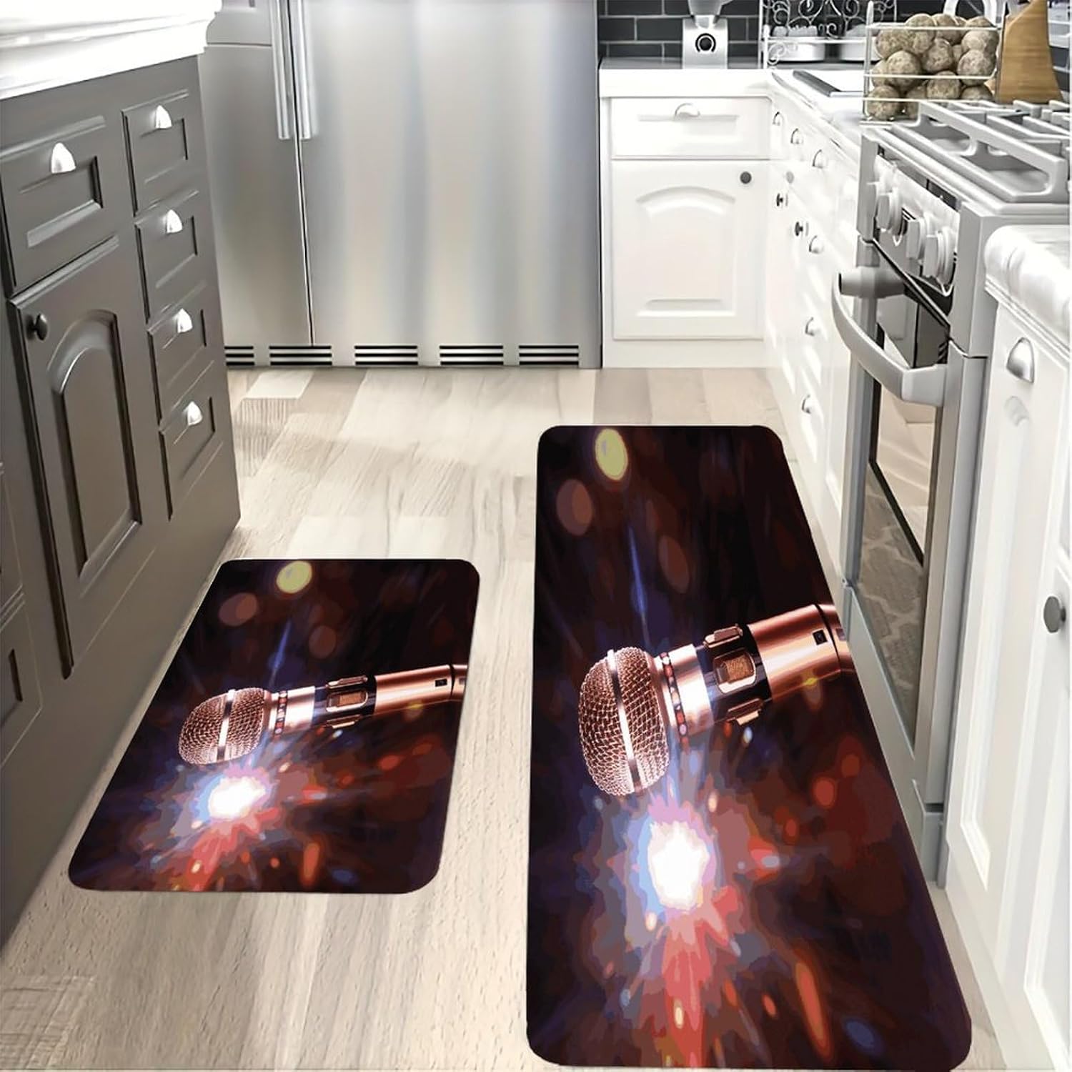 Karaoke Microphone Kitchen Mat Kitchen Rug Set | Kitchen Rugs Flannel Velvety Washable breathable Water Absorbent Soft ，kitchen utensils for Kitchen, Floor,Laundry