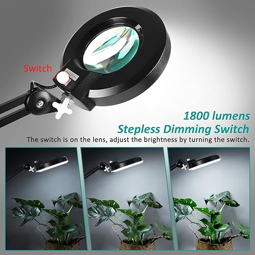 Miniatura 3 de Veemagni - Lupa 8X con luz y soporte, lámpara de pie con base rodante de 5 ruedas para tratamientos faciales, esteticistas de pestañas, 1500