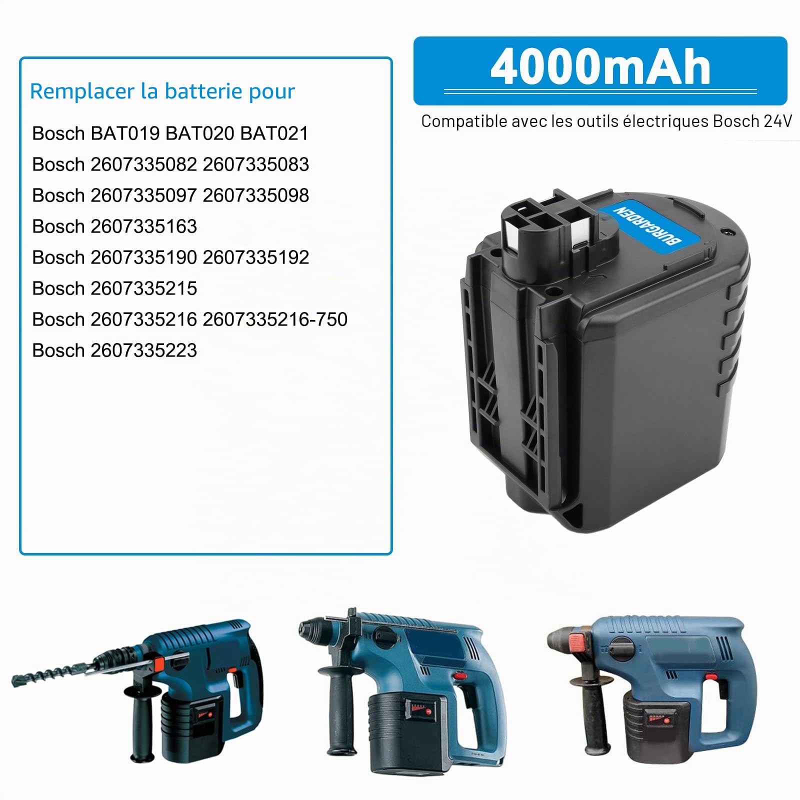 24V 4000mAh Ni-MH Batterie pour Bosch GBH24VRE BAT019 BAT020