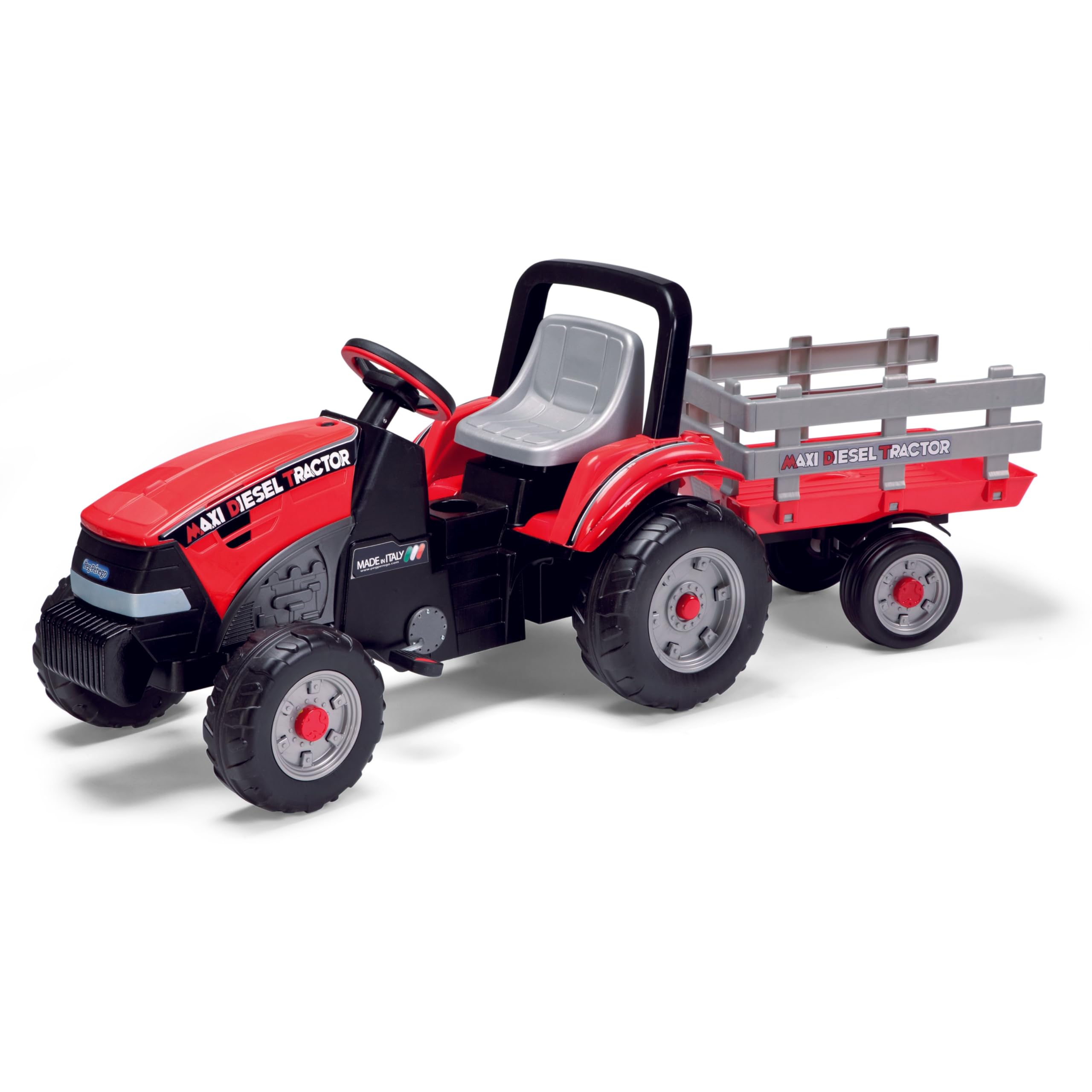 PEG Maxi Diesel Tractor Trattore a Pedali per Bambini con Rimorchio Rimovibile Sedile Regolabile