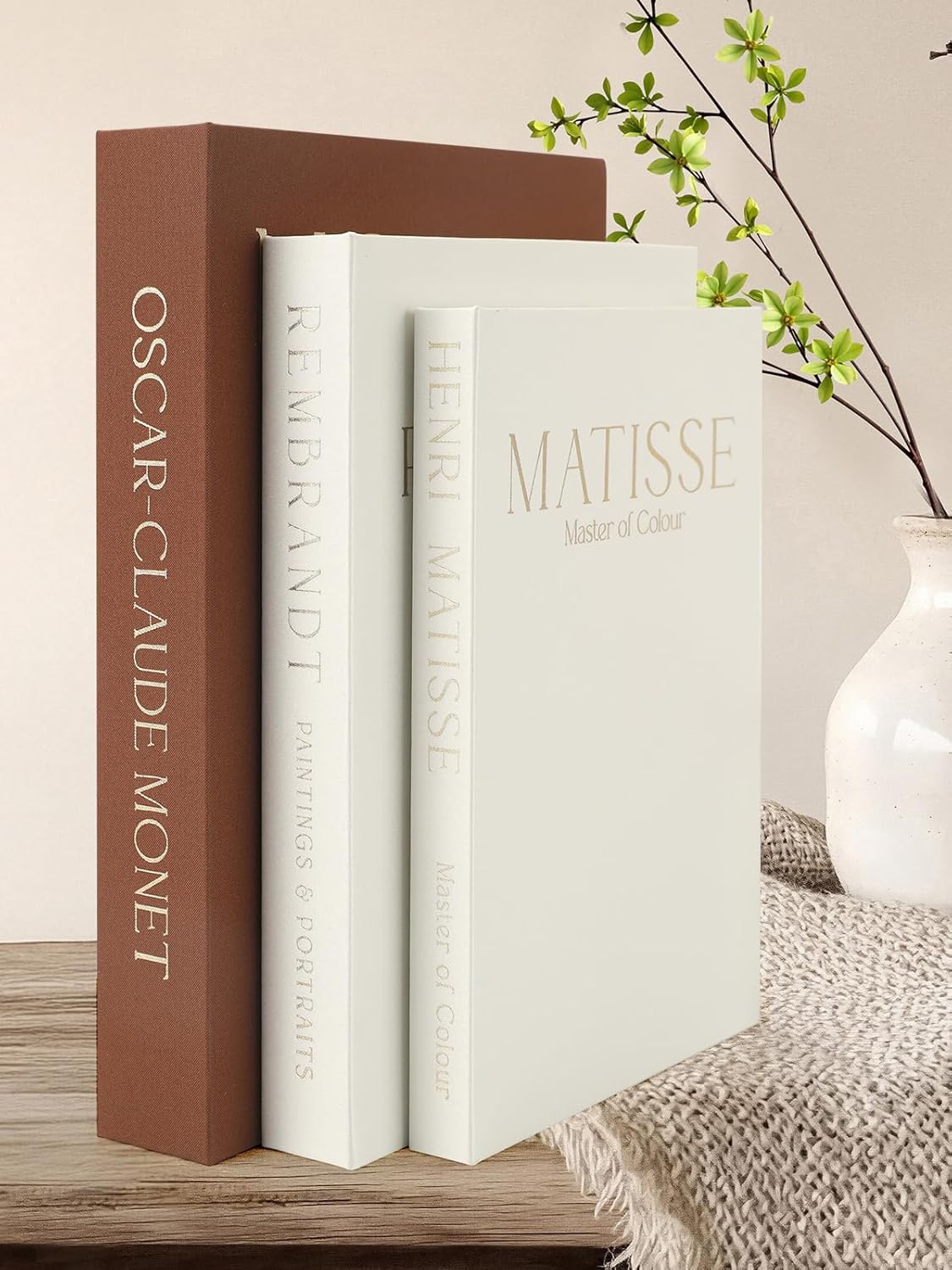 3 Pack Decorative Book Set, Faux Linen Storage Boxes - Aesthetic Fake Books for Coffee Table & Bookshelf Decor, Hidden Storage for Photos & Keepsakes, Home Decor for Living Room (Brown - Beige)