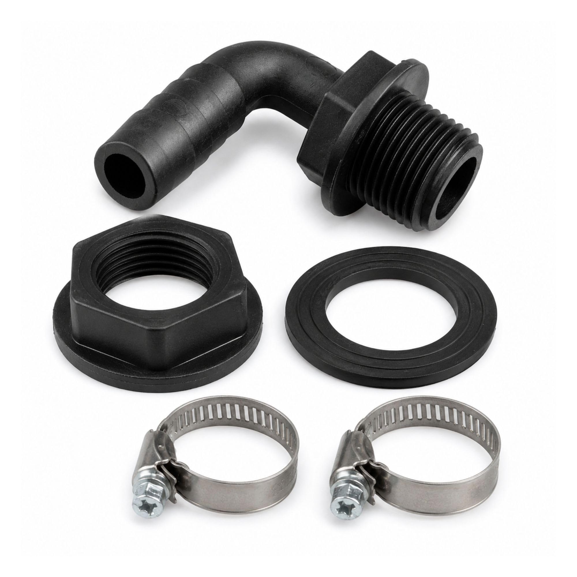 MYPURECORE Water Butt Connector Kit with Elbow and 2 Hose Clips (1" BSP - 25mm Barb)