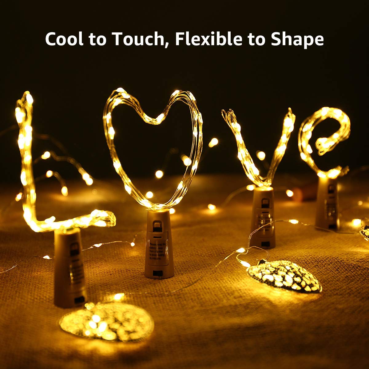 Stringa di luci in Filo di Rame con Sughero for Bottiglia di Vino da 20 LED, Funzionamento a Batteria da 2 m for Diwali, Natale, Valintine, Decorazione /631/3005