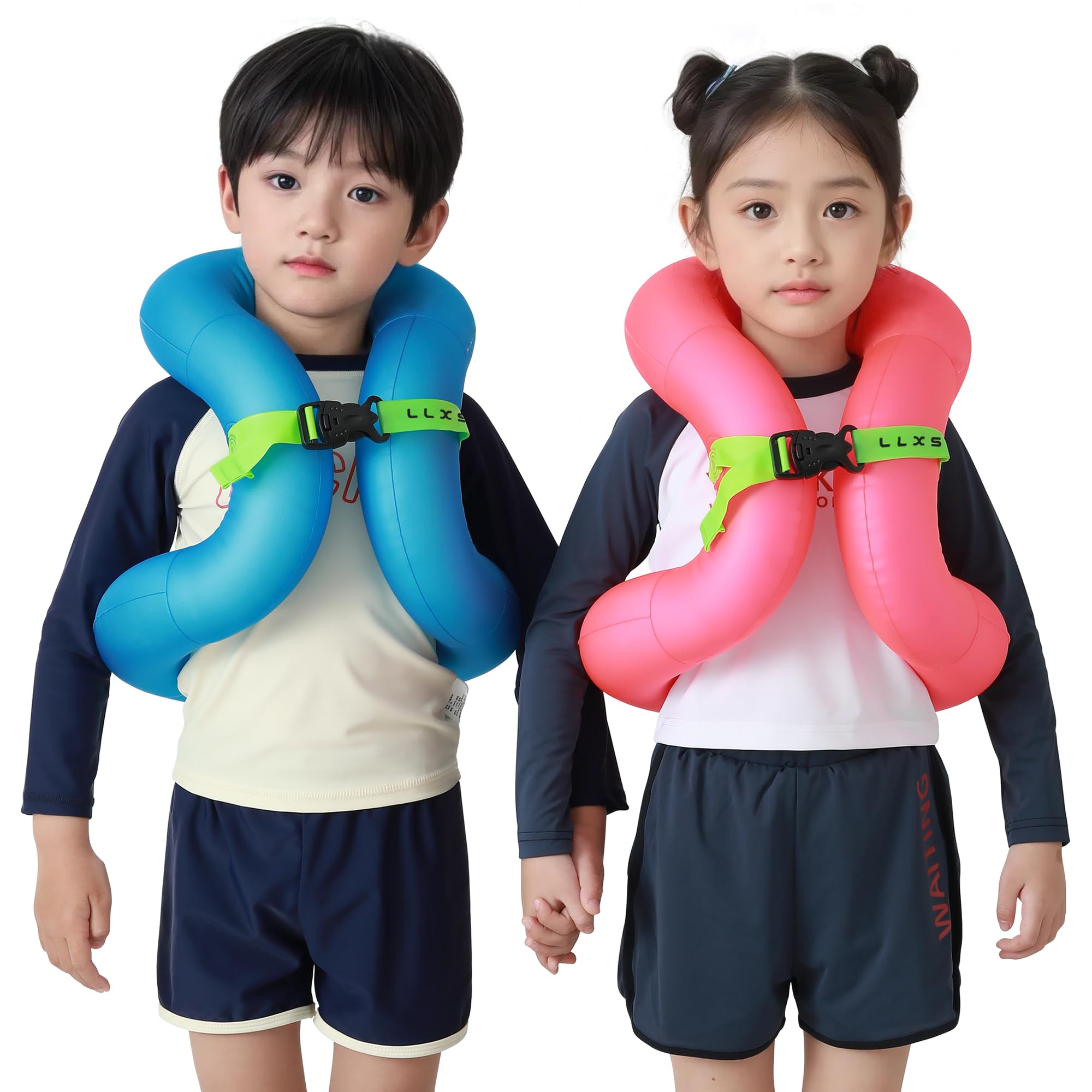 【新型・着用式】浮き輪 子供 ダブルエアチャンバー ライフジャケット 15-50kg 固定式 両手解放 バックル固定 厚手 丈夫 安全 軽量 水泳練習 水遊び 海水浴 空気入れ簡単 海外人気商品 浮き輪法定認証商品