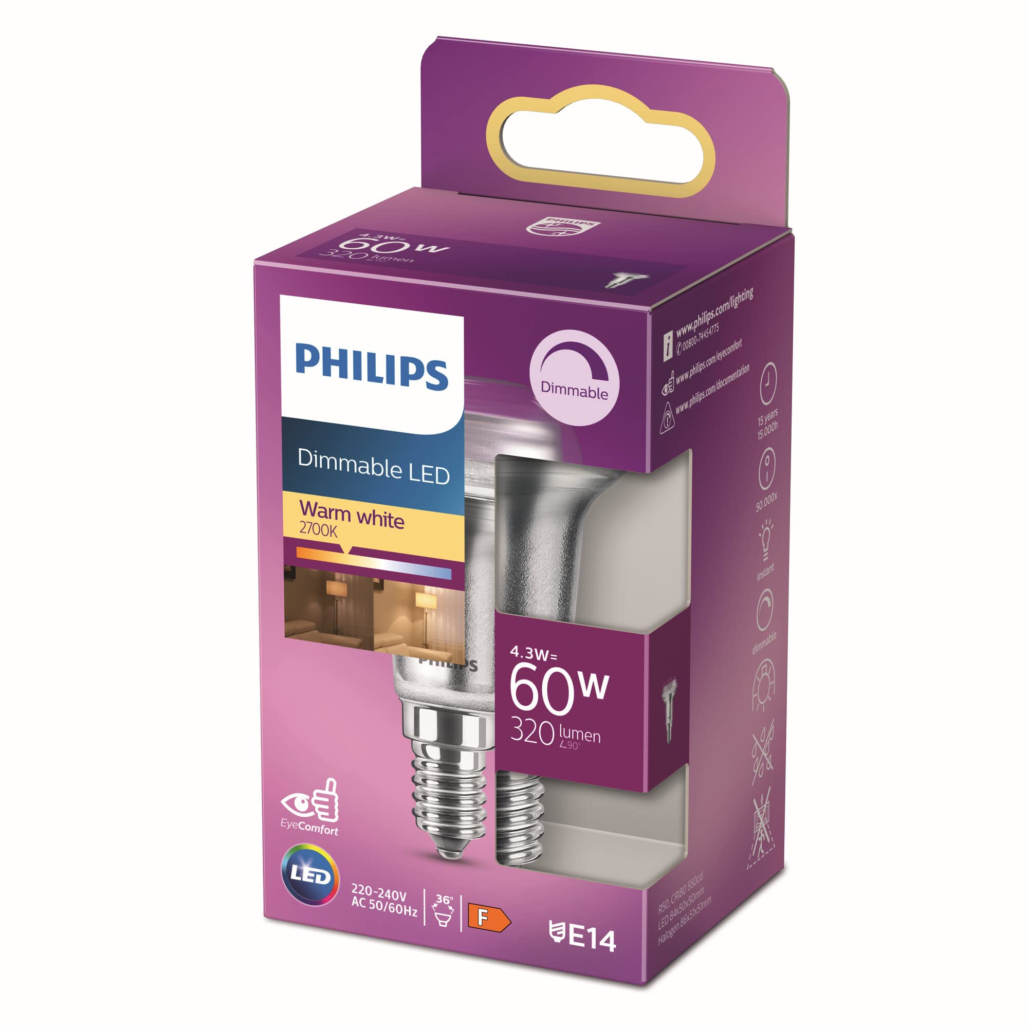 Philips Lighting LED EEC: A+ (A++ - E) Classic 77421900 E14 Power: 4.3 W Warm White N/A