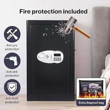 Levede 85L Large Fireproof Safe – Security Safe Lock Box with Keys & Alarm, Includes A4 Fireproof Bag for Home/Office, Fire Safe Money Safe for Cash & Jewellery Storage