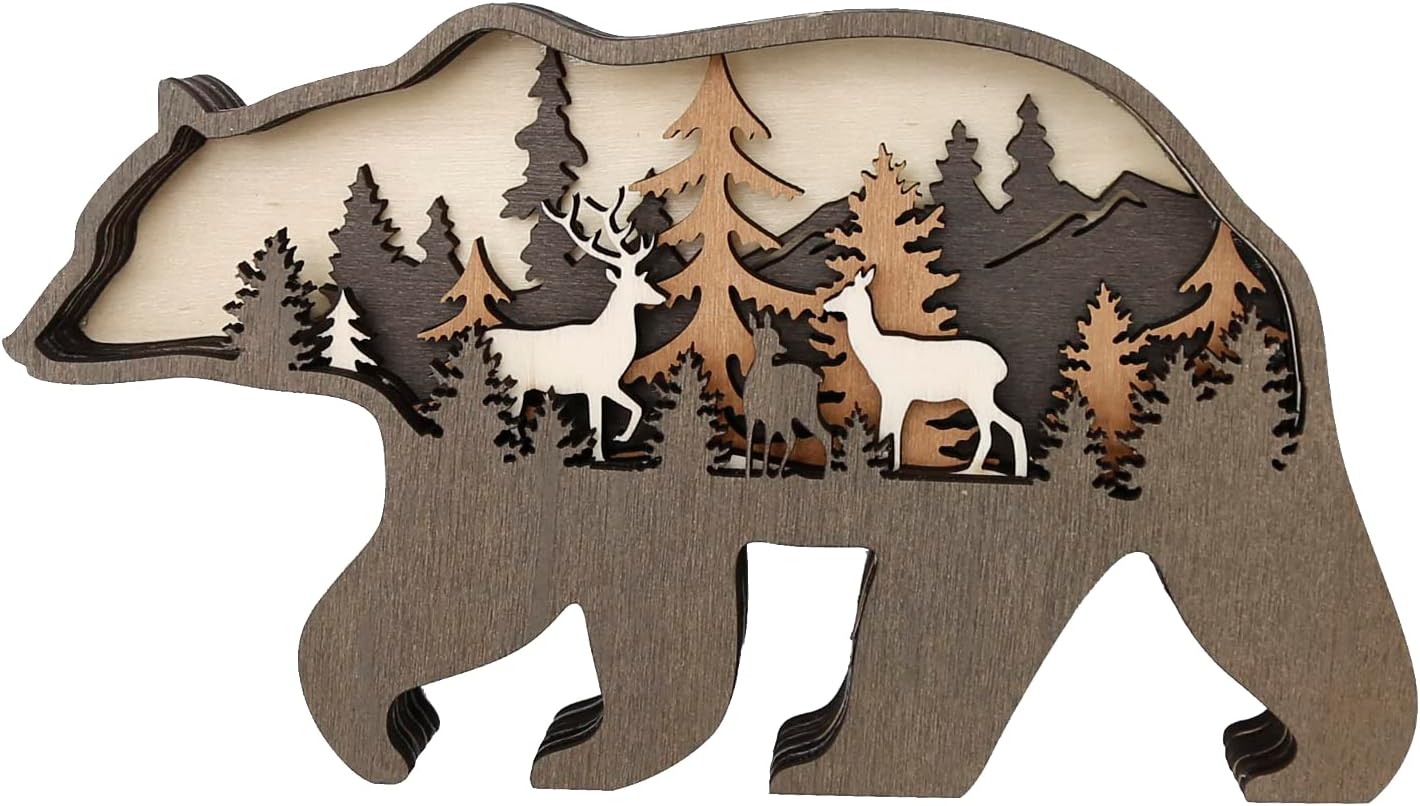 UOIENRT Wooden Wolf Art Scuplture, Rustic Home Decor North