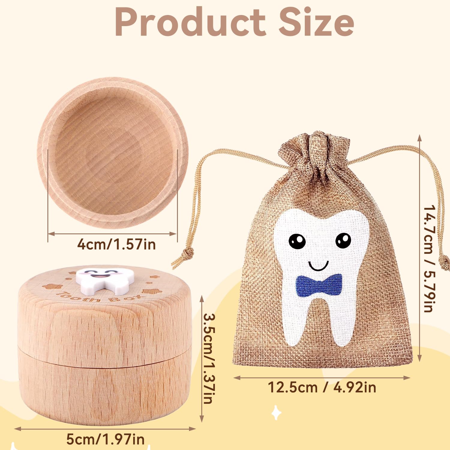 elook Tooth Fairy Kit, 3D Carved Wooden Tooth Storage Box with Fairy Bag, Tooth Fairy Box for Boy Baby Teeth - Image 2