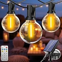 btfarm 8M Catena Luminosa Esterno Solare con Telecomando, Lampadine LED G40 Luci Solari da Giardino Impermeabile, 8 Modalità Lucine Esterno Energia Solare Dimmerabile per Gazebo Balcone, Bianco Caldo