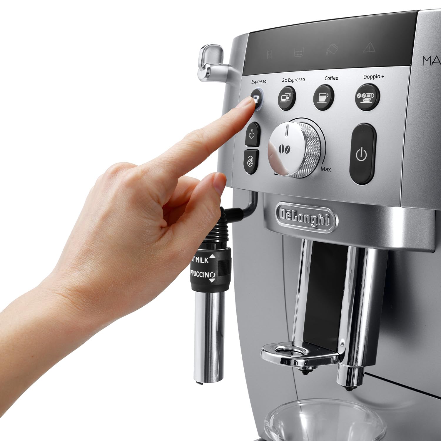 De'Longhi Magnifica S Smart ECAM250.​31.​SB, Macchina Caffè Automatica con Montalatte, Macchina Compatta dal Chicco alla Tazza, Montatura Manuale Latte, 4 Ricette One Touch, Nero Argento
