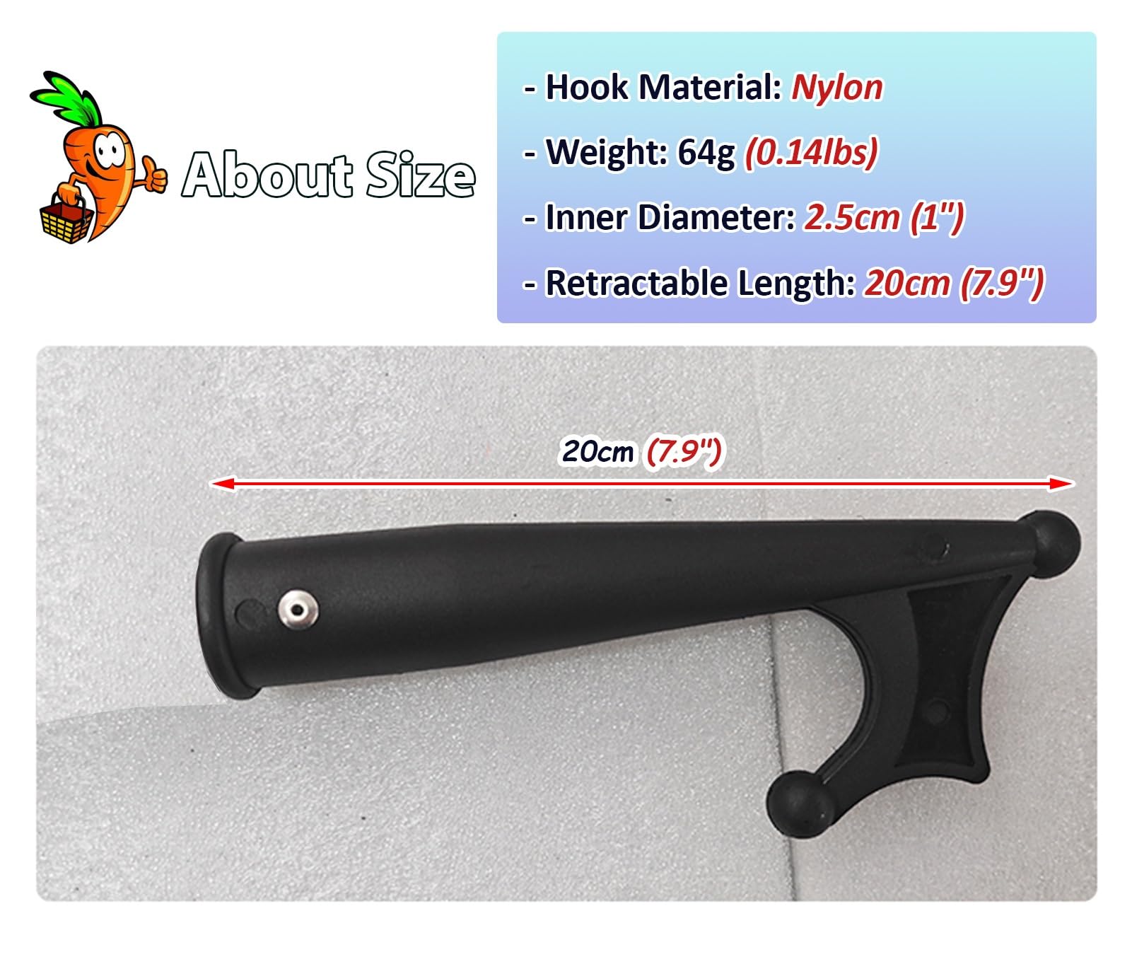 Gancio per barca in nylon leggero, 20,3 cm, sostituibile, ad alta capacità di carico, accessorio per un facile accesso alla barca, ideale per pesca e ormeggio