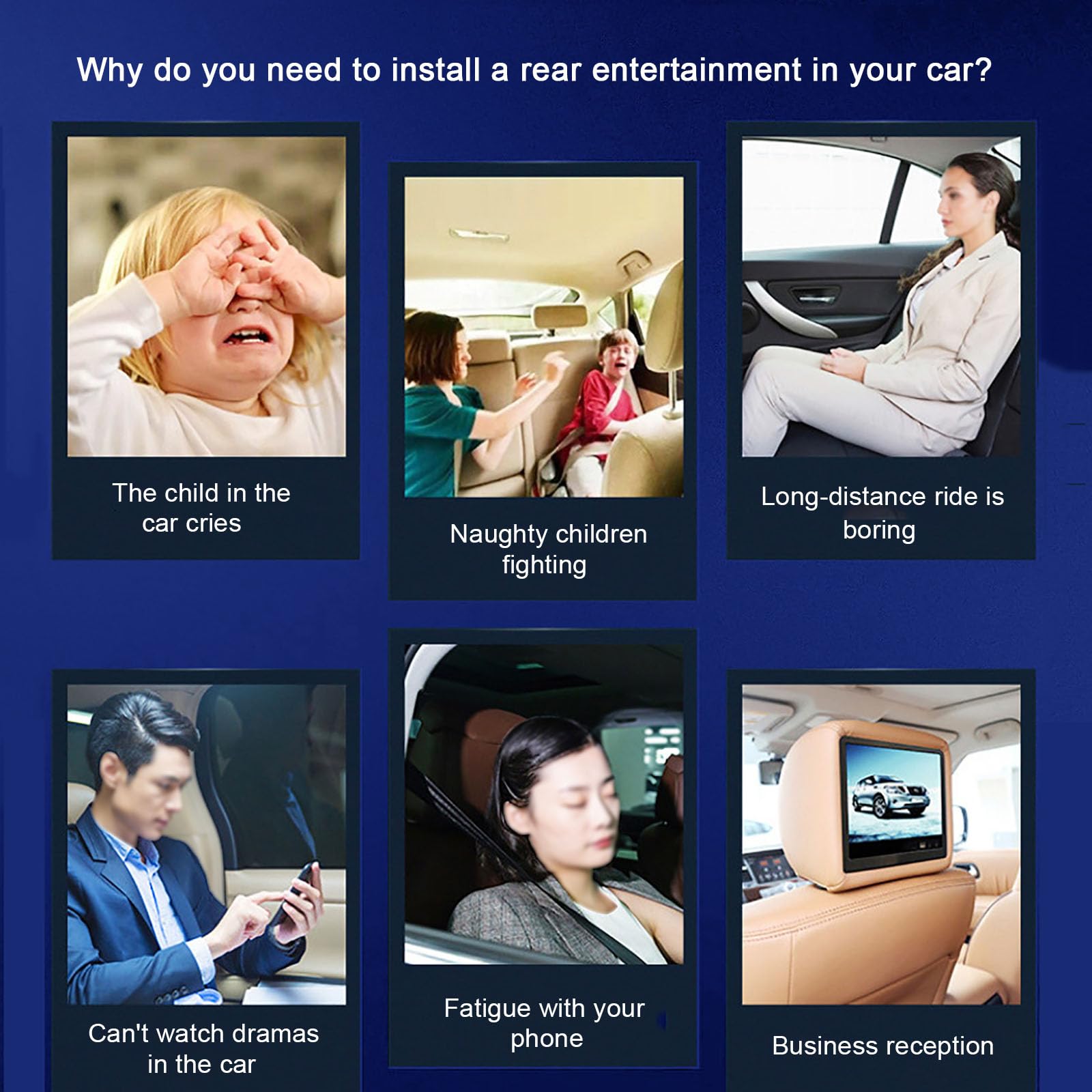 Appuie-tête Universel pour Voiture (7 Pouces), Moniteur pour Appui-tête - Télécommande, Installation sans Perte, Identification USB/SD/TF, Divertissement pour siège arrière,2PCS
