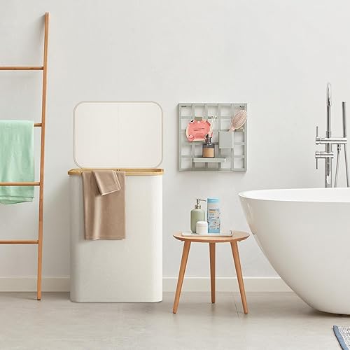 Miniatura 223 de Lifewit Cesta grande de 100 litros con tapa para ropa con asas de bambú y bolsa extraíble, plegable para dormitorio, baño, residencia universitaria