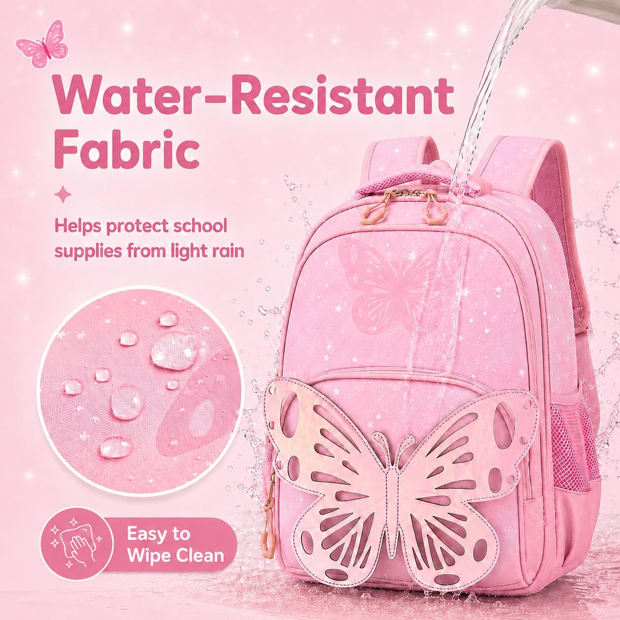 Kids Backpack for Girls, 3Pcs Butterfly Wings School Backpacks Lunch Box Pencil Case Preschool Lightweight for Girls Age 4-6 (pink) image 4