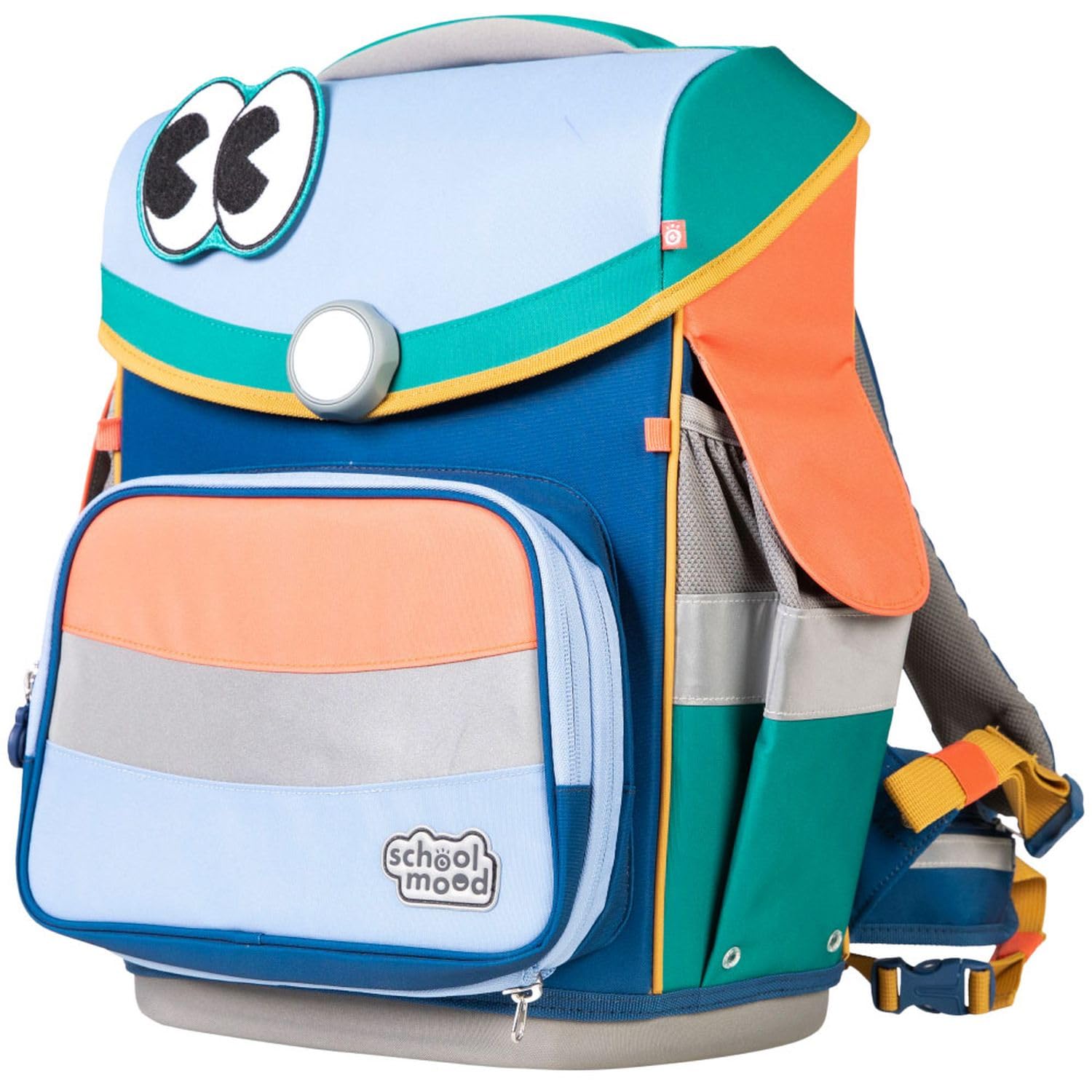 SCHOOL-MOOD Timeless Pro Schulranzenset 7-teilig 23,5L Stauraum, ergonomisches Easy Fit System für 1 m bis 1,50 m Körpergröße, standfest, wasserabweisender Stoff mit Reflektoren (Happy Sapphire)