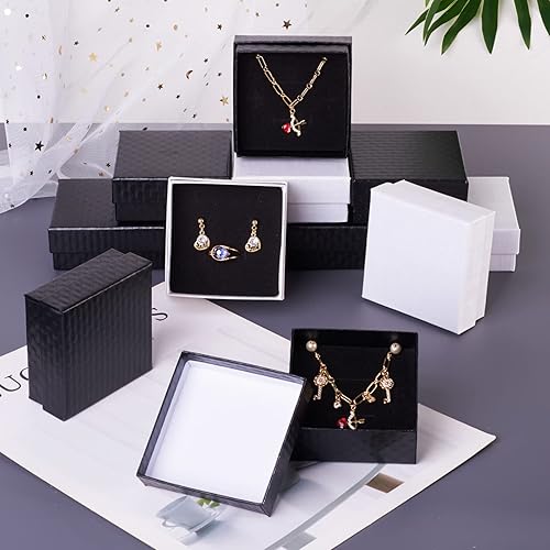 Miniatura 3 de 12 cajas de cartón cuadradas para joyas, cajas de accesorios de tarjetas de papel blanco, caja de regalo con esponja en el interior para collar,