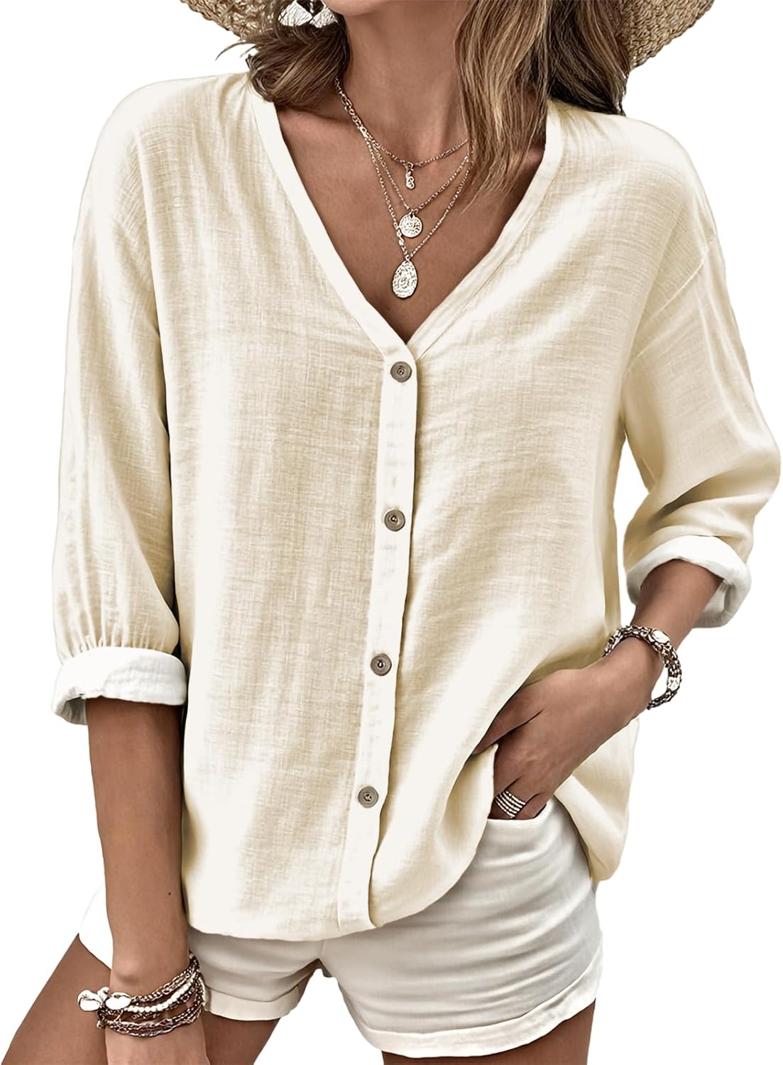 Fashion T Shirts for Women Soft Basic V-Neck Long Sleeve Summer Solid Color Baggy Gym Vacation Trendy Tops