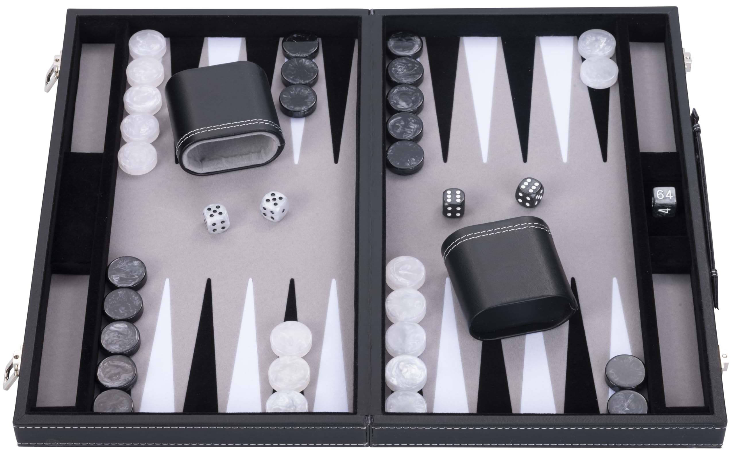 Engelhart - 250509 - Gran Backgammon de Lujo 18 Pulgadas - 45 cm - Símil Cuero & Incrustación de Fieltro - Dados & Fichas Nacaradas + 2 Cubiletes - Juego de Estrategia - Profesional & Ocio