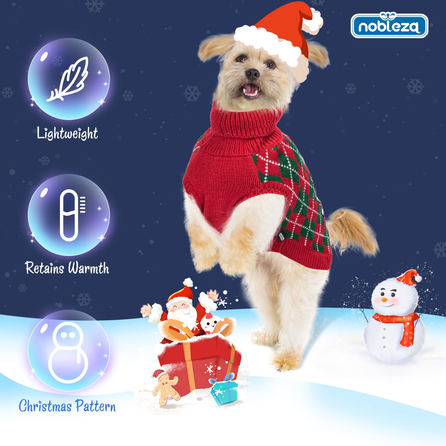 Nobleza - Maglioncino Cane Natale, Vestiti Natale Gatto Cane, Natale Animale Domestico Costume, Pullover Autunnali per Cani Maglia per Cani, Adatto a Cani di Taglia Piccola o Media, L