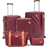 5 piece Luggage Set Expandable Suitcase 22x14x9 Airline Approved Carry on, ABS Hard Case Suitcases with Spinner Wheels, TSA Lock (Red)